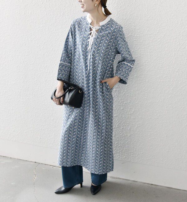 SHIPS any「SHIPS any:〈洗濯機可能〉エンブロイダリー シャンブレー レースアップ ワンピース」|ワンピース|ブルー