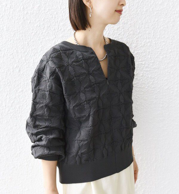 SHIPS for women「【WEB限定】〈洗濯機可能〉2WAY フラワー ジャカード ハーフ ジップ プルオーバー」|ニット・セーター|