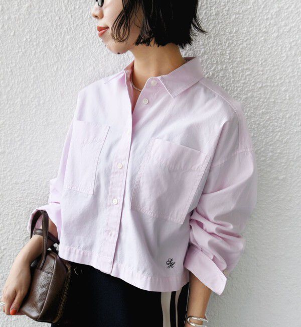 SHIPS for women「〈洗濯機可能〉ピン オックス 刺繍 クロップド シャツ」|シャツ・ブラウス|