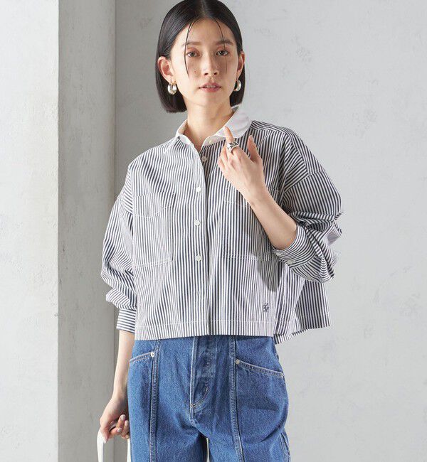 SHIPS for women「〈洗濯機可能〉ピン オックス 刺繍 クロップド シャツ」|シャツ・ブラウス|