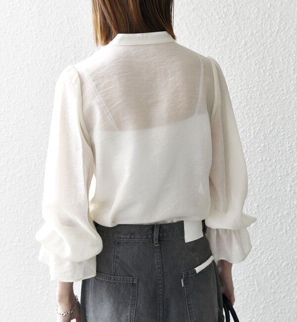 SHIPS any「SHIPS any:〈手洗い可能〉シアー フリル バンドカラー シャツ ブラウス」|シャツ・ブラウス|