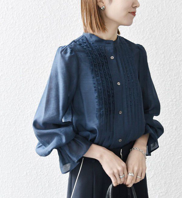 SHIPS any「SHIPS any:〈手洗い可能〉シアー フリル バンドカラー シャツ ブラウス」|シャツ・ブラウス|