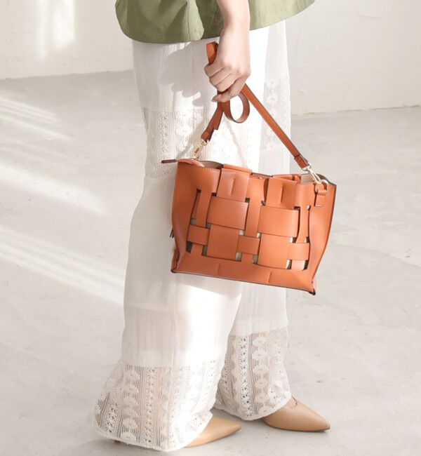 quaranciel「quaranciel: スクエア メッシュ ショルダー バッグ」|ショルダー・メッセンジャー|オレンジ