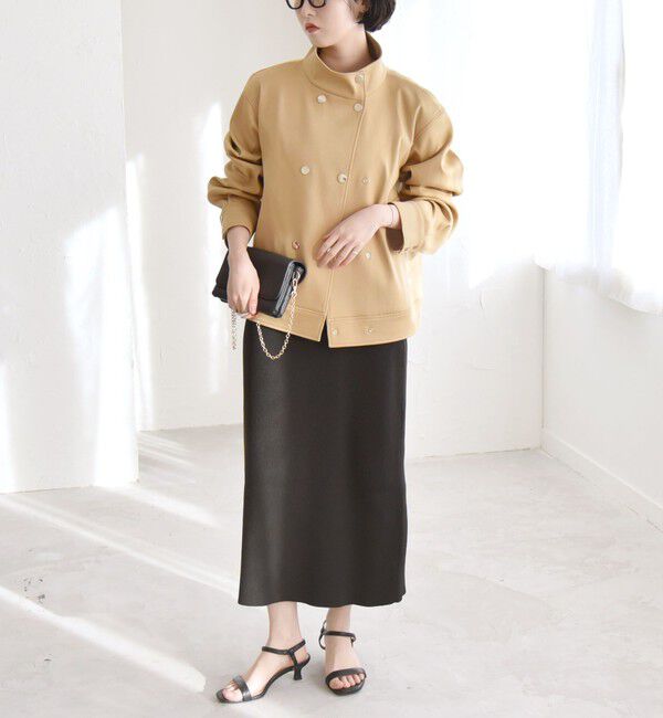 quaranciel「quaranciel: ダブル サテン スタンドカラー ブルゾン コート」|ブルゾン・スタジャン|