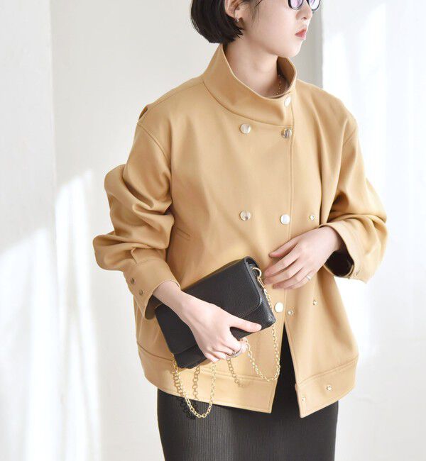 quaranciel「quaranciel: ダブル サテン スタンドカラー ブルゾン コート」|ブルゾン・スタジャン|