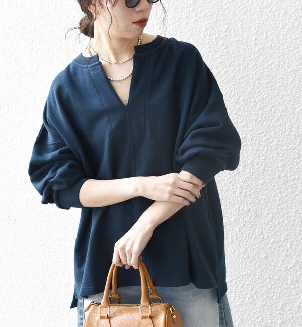 SHIPS any「【WEB限定】SHIPS any:〈洗濯機可能〉USAコットン 裏毛 スキッパー ルーズ スウェット」|スウェット・ジャージ|ネイビー