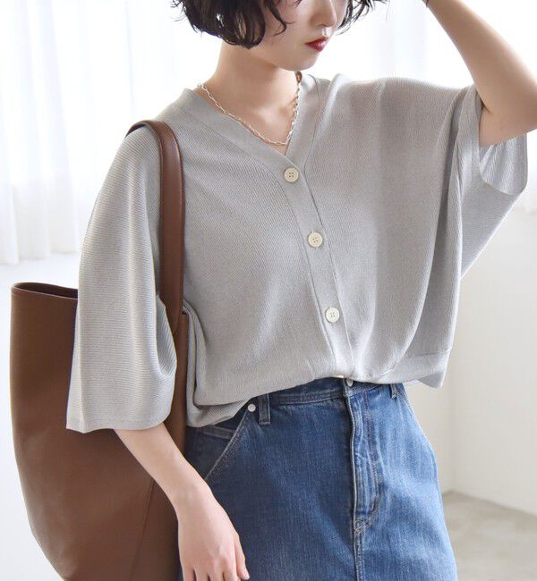 quaranciel「quaranciel:〈手洗い可能〉シアー ラメ ドルマン リブ ニット カーディガン」|カーディガン|シルバー