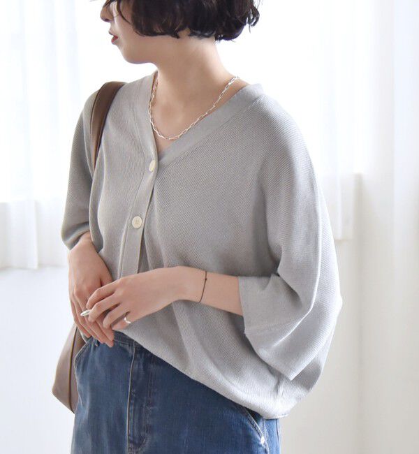 quaranciel「quaranciel:〈手洗い可能〉シアー ラメ ドルマン リブ ニット カーディガン」|カーディガン|