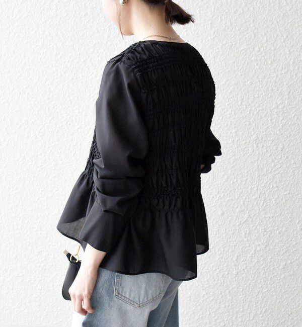 SHIPS any「【WEB限定】SHIPS any:〈洗濯機可能〉シアー シャーリング プチフリル ペプラム ブラウス」|シャツ・ブラウス|