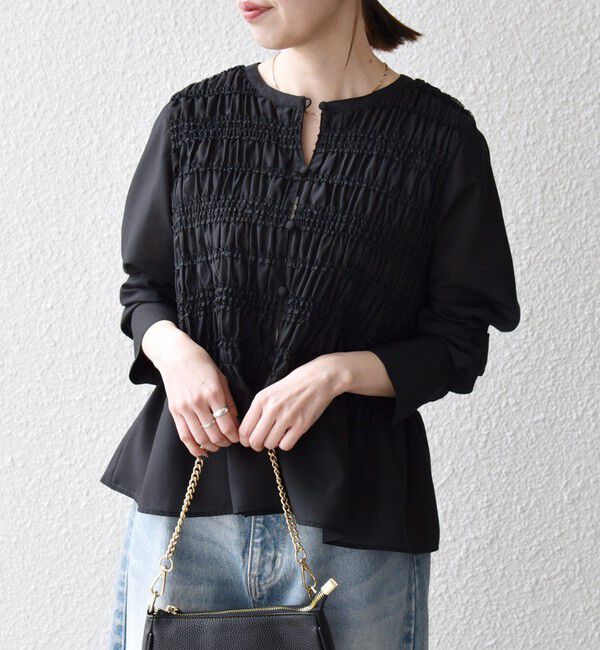 SHIPS any「【WEB限定】SHIPS any:〈洗濯機可能〉シアー シャーリング プチフリル ペプラム ブラウス」|シャツ・ブラウス|