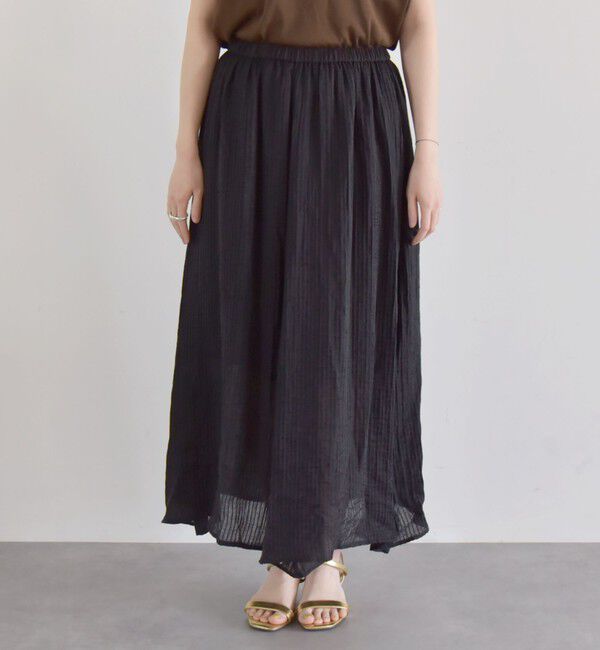 quaranciel「quaranciel:〈洗濯機可能〉シアー ストライプ ギャザーフレア スカート & ブラウス セット」|ワンピース|