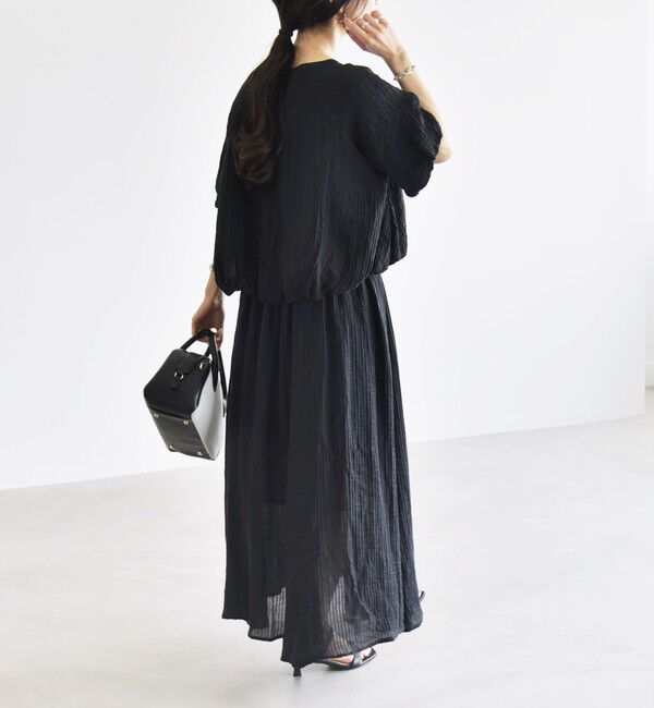 quaranciel「quaranciel:〈洗濯機可能〉シアー ストライプ ギャザーフレア スカート & ブラウス セット」|ワンピース|