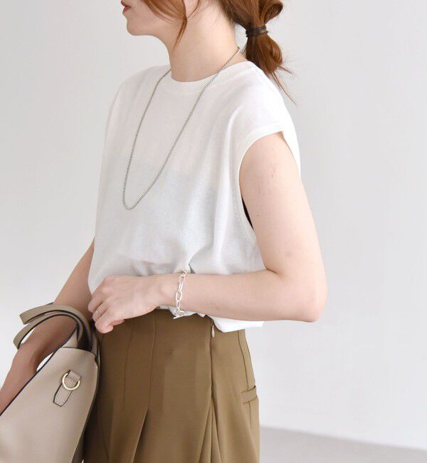 quaranciel「quaranciel:〈接触冷感/手洗い可能〉フレンチスリーブ ベーシック シアー ニット プルオーバー」|ニット・セーター|