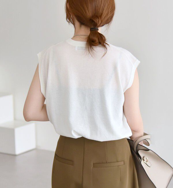 quaranciel「quaranciel:〈接触冷感/手洗い可能〉フレンチスリーブ ベーシック シアー ニット プルオーバー」|ニット・セーター|