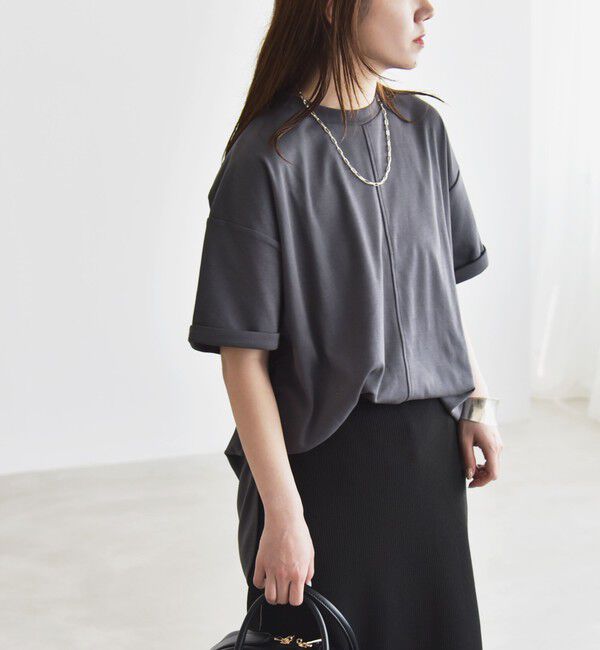 quaranciel「quaranciel:〈接触冷感/汗染み防止/洗濯機可能〉スリット ルーズ チュニック TEE」|Tシャツ・カットソー|