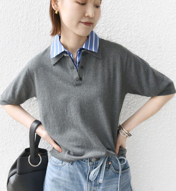 SHIPS for women「【WEB限定】〈手洗い可能〉ダブルカラー ショート スリーブ ポロ」|ポロシャツ|ダークグレー
