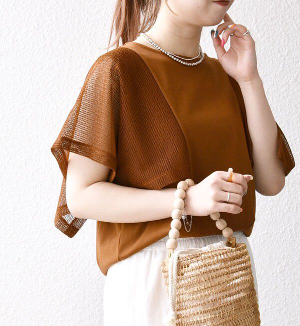 SHIPS any「《一部追加予約》SHIPS any:〈手洗い可能〉メッシュ シアー ハンカチ スリーブ ドッキング TEE」|Tシャツ・カットソー|