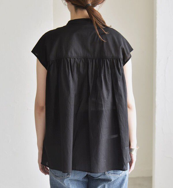 quaranciel「quaranciel:〈手洗い可能〉コットンボイル シアー ギャザー バンドカラー シャツ ブラウス」|シャツ・ブラウス|