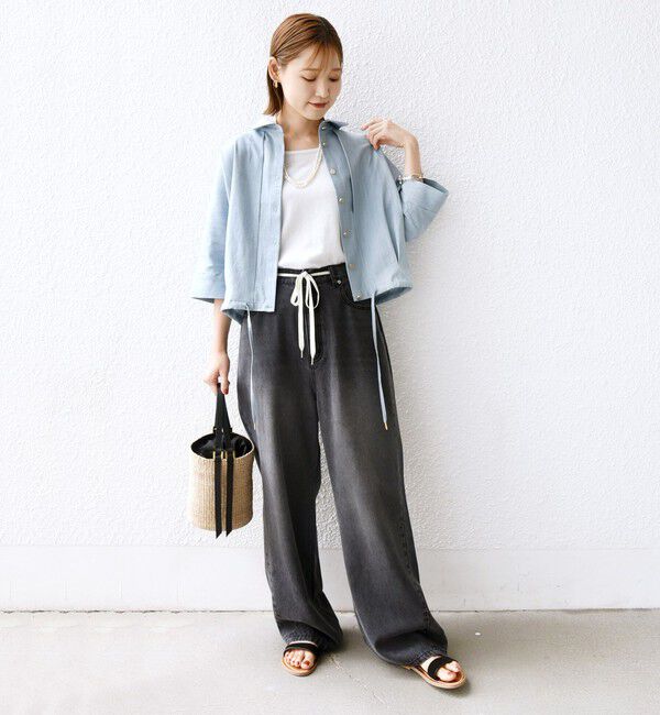 SHIPS for women「《一部追加予約》【WEB限定】〈手洗い可能〉デニム ライク タック 裾 ドロスト 羽織 シャツ」|シャツ・ブラウス|