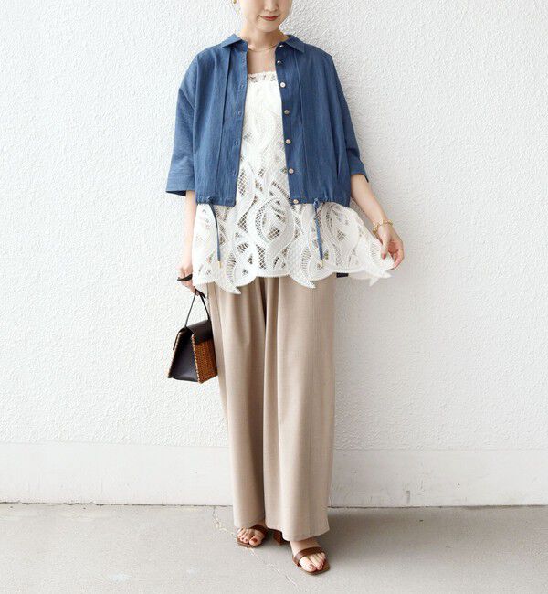 SHIPS for women「《一部追加予約》【WEB限定】〈手洗い可能〉デニム ライク タック 裾 ドロスト 羽織 シャツ」|シャツ・ブラウス|