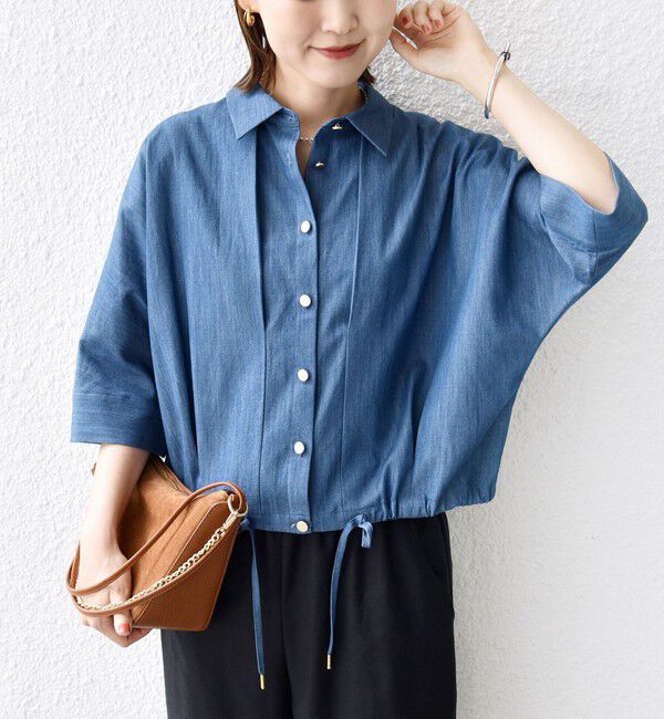 SHIPS for women「《一部追加予約》【WEB限定】〈手洗い可能〉デニム ライク タック 裾 ドロスト 羽織 シャツ」|シャツ・ブラウス|