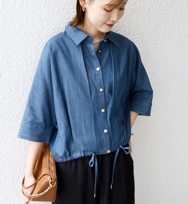 SHIPS for women「《一部追加予約》【WEB限定】〈手洗い可能〉デニム ライク タック 裾 ドロスト 羽織 シャツ」|シャツ・ブラウス|