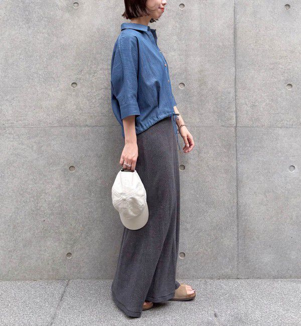 SHIPS for women「《一部追加予約》【WEB限定】〈手洗い可能〉デニム ライク タック 裾 ドロスト 羽織 シャツ」|シャツ・ブラウス|