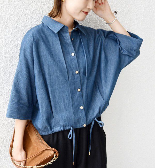 SHIPS for women「《一部追加予約》【WEB限定】〈手洗い可能〉デニム ライク タック 裾 ドロスト 羽織 シャツ」|シャツ・ブラウス|