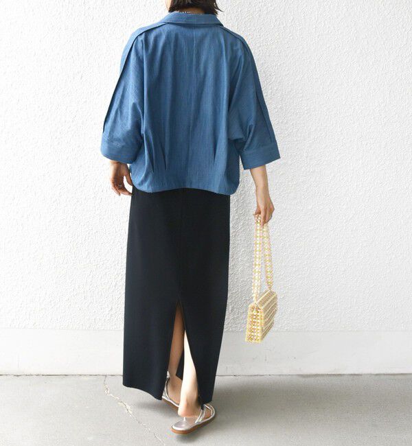 SHIPS for women「《一部追加予約》【WEB限定】〈手洗い可能〉デニム ライク タック 裾 ドロスト 羽織 シャツ」|シャツ・ブラウス|