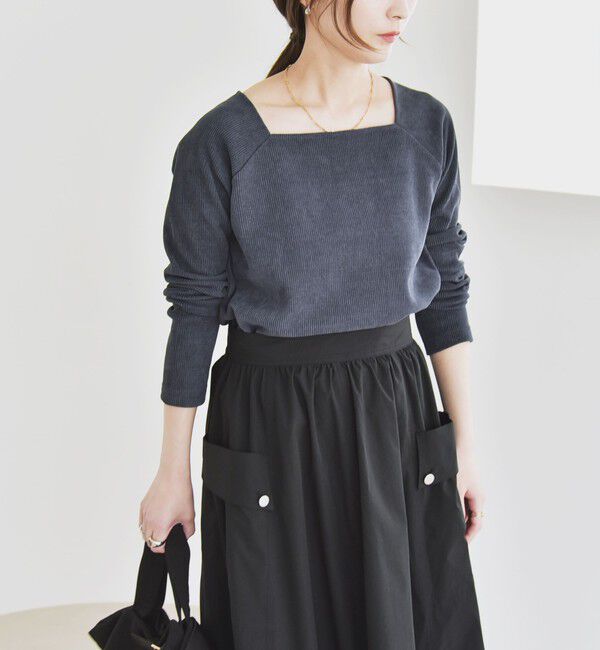 quaranciel「quaranciel:〈洗濯機可能〉ポリエステル ベロア スクエア ネック プルオーバー」|Tシャツ・カットソー|