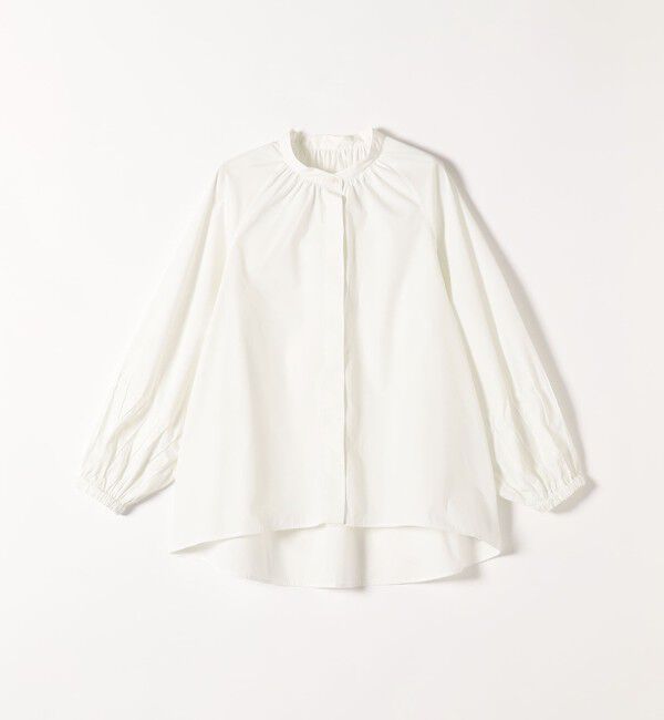 quaranciel「quaranciel:〈洗濯機可能〉REPREVE バンドカラー ギャザー パフ シャツ ブラウス」|シャツ・ブラウス|