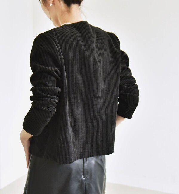 quaranciel「quaranciel:〈洗濯機可能〉ポリエステル ベロア リブ コンパクト スナップ カーディガン」|カーディガン|
