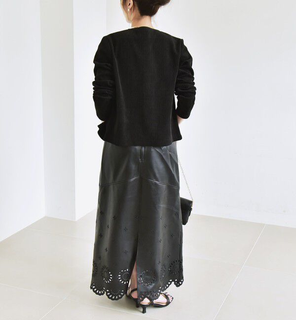 quaranciel「quaranciel:〈洗濯機可能〉ポリエステル ベロア リブ コンパクト スナップ カーディガン」|カーディガン|