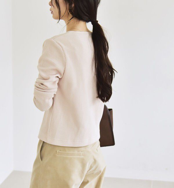 quaranciel「quaranciel:〈洗濯機可能〉ポリエステル ベロア リブ コンパクト スナップ カーディガン」|カーディガン|