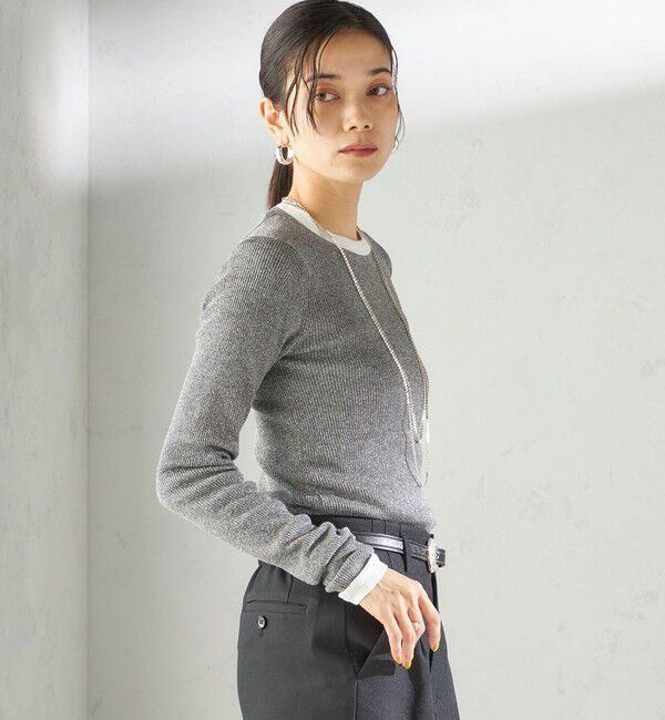 SHIPS for women「〈手洗い可能〉ラメ シアー リブ ニット プルオーバー」|ニット・セーター|