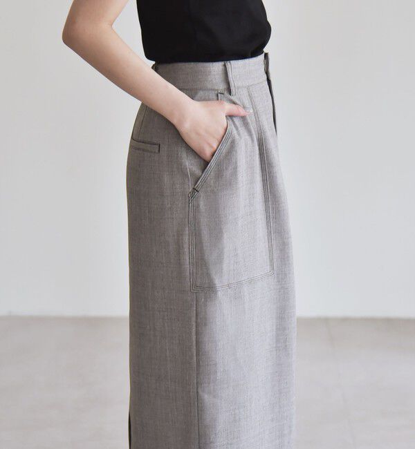 quaranciel「quaranciel:〈洗濯機可能〉ウーステッド ステッチ Iライン ロング スカート」|スカート|