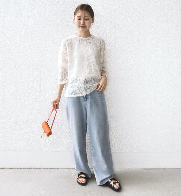 SHIPS for women「【WEB限定】〈手洗い可能〉チュール フェザー レース 羽織」|シャツ・ブラウス|