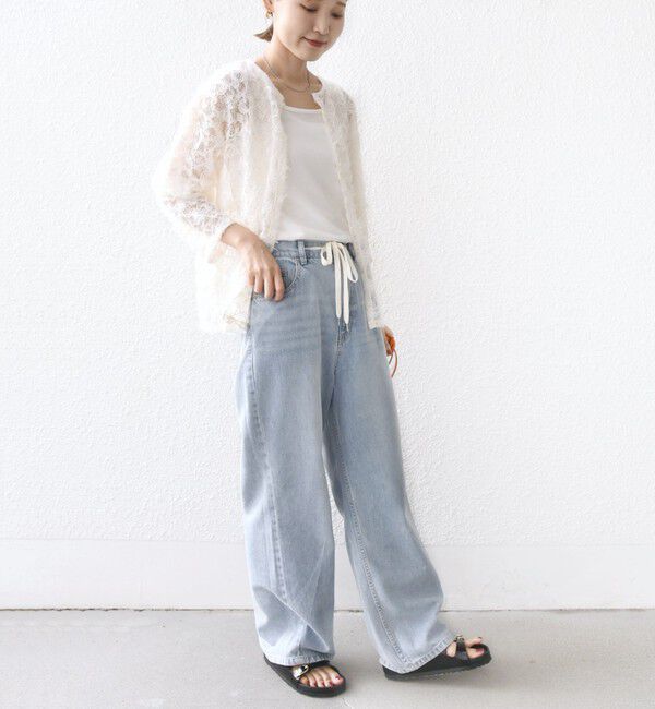 SHIPS for women「【WEB限定】〈手洗い可能〉チュール フェザー レース 羽織」|シャツ・ブラウス|