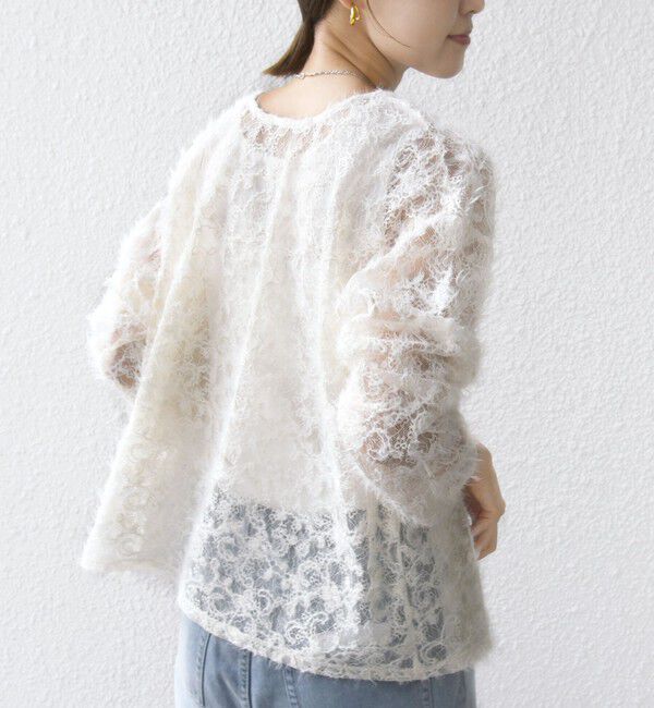 SHIPS for women「【WEB限定】〈手洗い可能〉チュール フェザー レース 羽織」|シャツ・ブラウス|