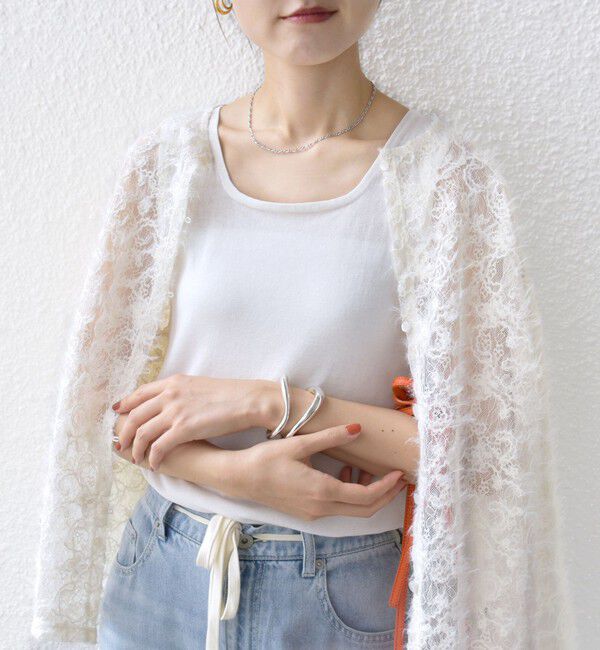 SHIPS for women「【WEB限定】〈手洗い可能〉チュール フェザー レース 羽織」|シャツ・ブラウス|