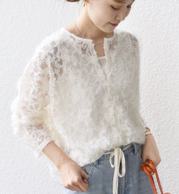 SHIPS for women「【WEB限定】〈手洗い可能〉チュール フェザー レース 羽織」|シャツ・ブラウス|