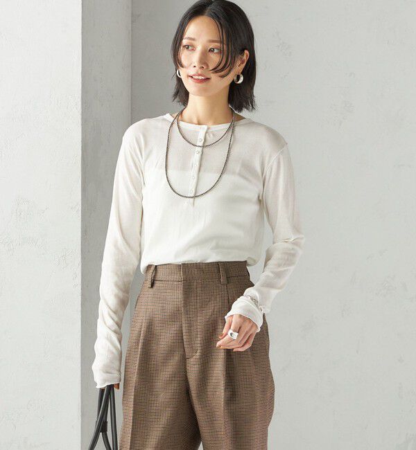 SHIPS for women「【SHIPS別注】miller: シアー ヘンリー ネック ロング スリーブ TEE」|Tシャツ・カットソー|