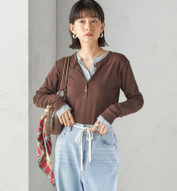 SHIPS for women「【SHIPS別注】miller: シアー ヘンリー ネック ロング スリーブ TEE」|Tシャツ・カットソー|