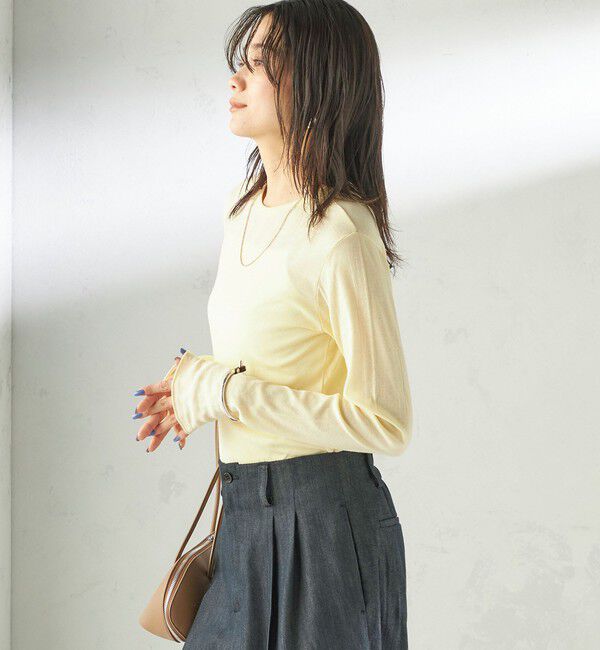 SHIPS for women「【SHIPS別注】miller: シアー ヘンリー ネック ロング スリーブ TEE」|Tシャツ・カットソー|