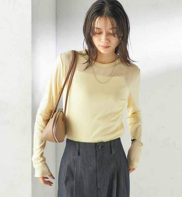 SHIPS for women「【SHIPS別注】miller: シアー ヘンリー ネック ロング スリーブ TEE」|Tシャツ・カットソー|