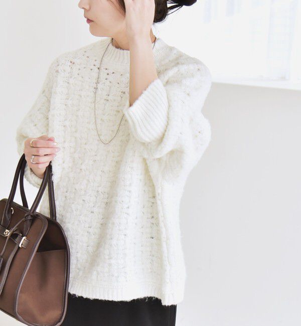 quaranciel「quaranciel:〈手洗い可能〉透かし編み クルーネック ドルマン ルーズ ニット プルオーバー」|ニット・セーター|