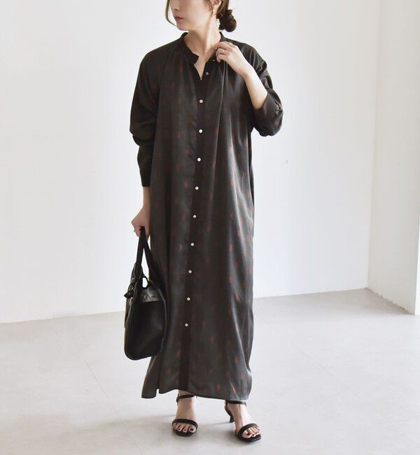 quaranciel「quaranciel:〈手洗い可能〉モノグラム ドット ロング シャツ ワンピース」|ワンピース|