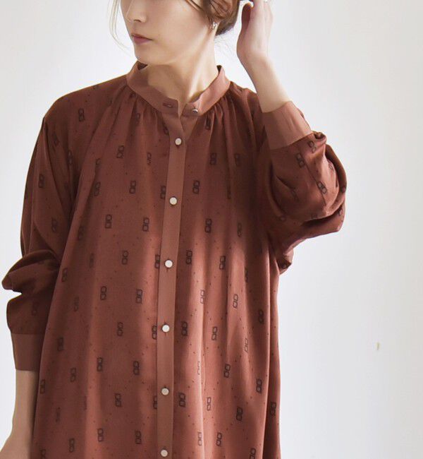 quaranciel「quaranciel:〈手洗い可能〉モノグラム ドット ロング シャツ ワンピース」|ワンピース|