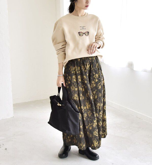 quaranciel「quaranciel:〈洗濯機可能〉フラワー ジャカード タック ギャザー フレア スカート」|フレア|