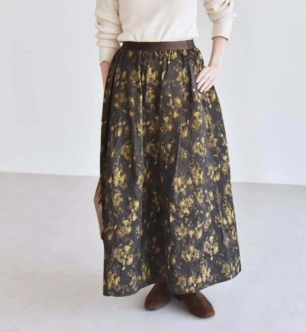 quaranciel「quaranciel:〈洗濯機可能〉フラワー ジャカード タック ギャザー フレア スカート」|フレア|